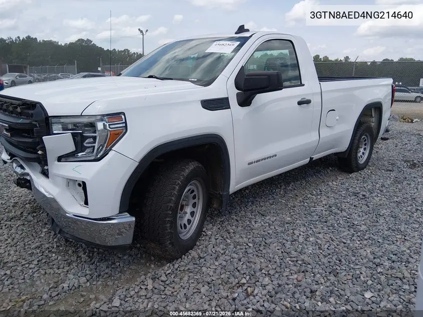 2022 GMC Sierra 1500 Limited 2Wd Long Box Pro VIN: 3GTN8AED4NG214640 Lot: 45682369