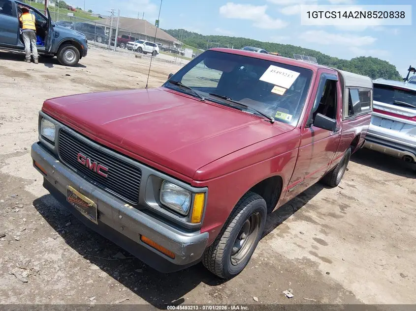 1992 GMC Sonoma VIN: 1GTCS14A2N8520838 Lot: 45493213