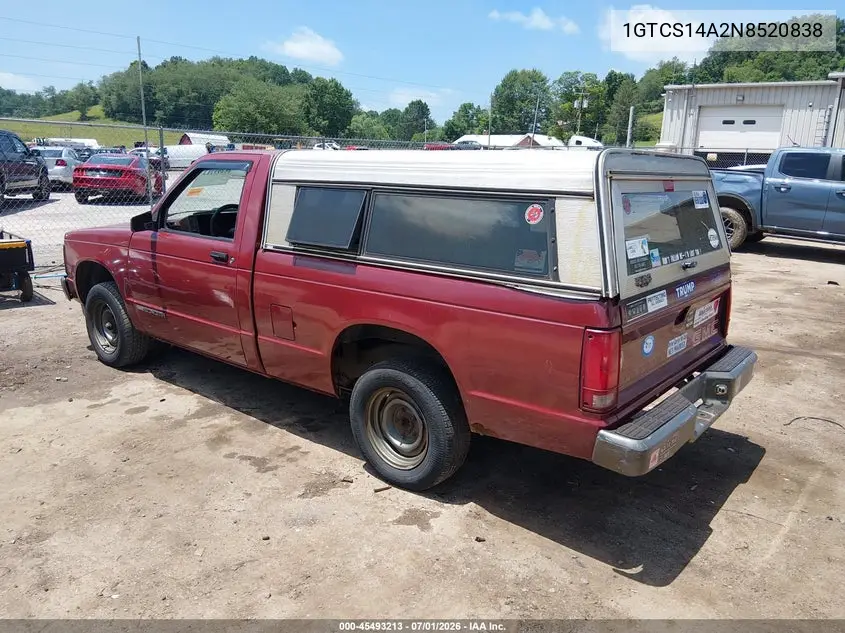 1992 GMC Sonoma VIN: 1GTCS14A2N8520838 Lot: 45493213