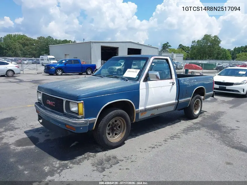 1992 GMC Sonoma VIN: 1GTCS14R8N2517094 Lot: 45654126