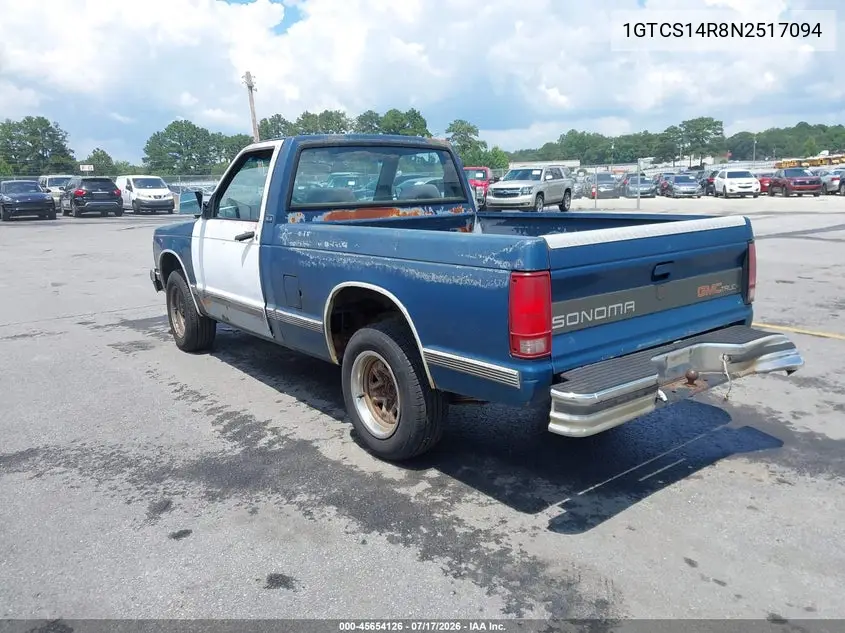 1992 GMC Sonoma VIN: 1GTCS14R8N2517094 Lot: 45654126
