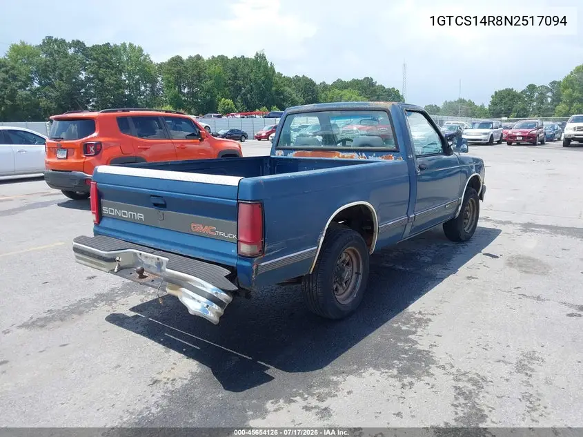 1992 GMC Sonoma VIN: 1GTCS14R8N2517094 Lot: 45654126