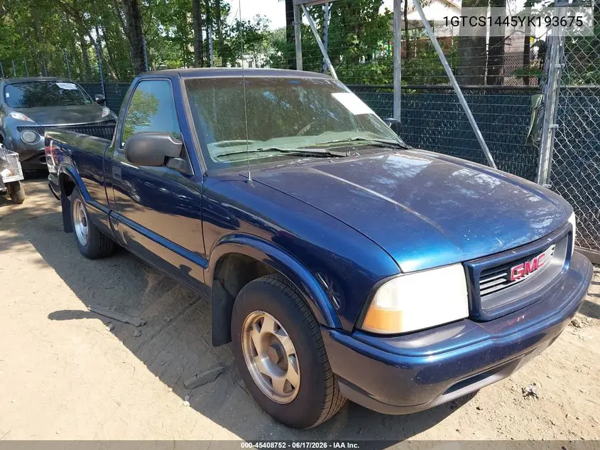 2000 GMC Sonoma Sls VIN: 1GTCS1445YK193675 Lot: 45408752