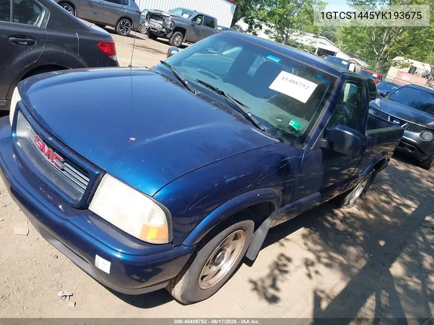 2000 GMC Sonoma Sls VIN: 1GTCS1445YK193675 Lot: 45408752