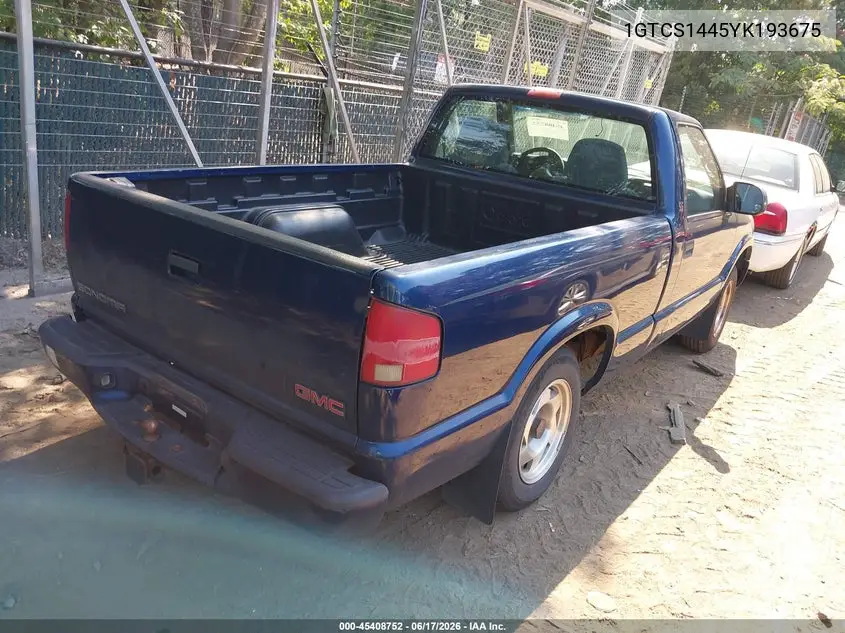 2000 GMC Sonoma Sls VIN: 1GTCS1445YK193675 Lot: 45408752