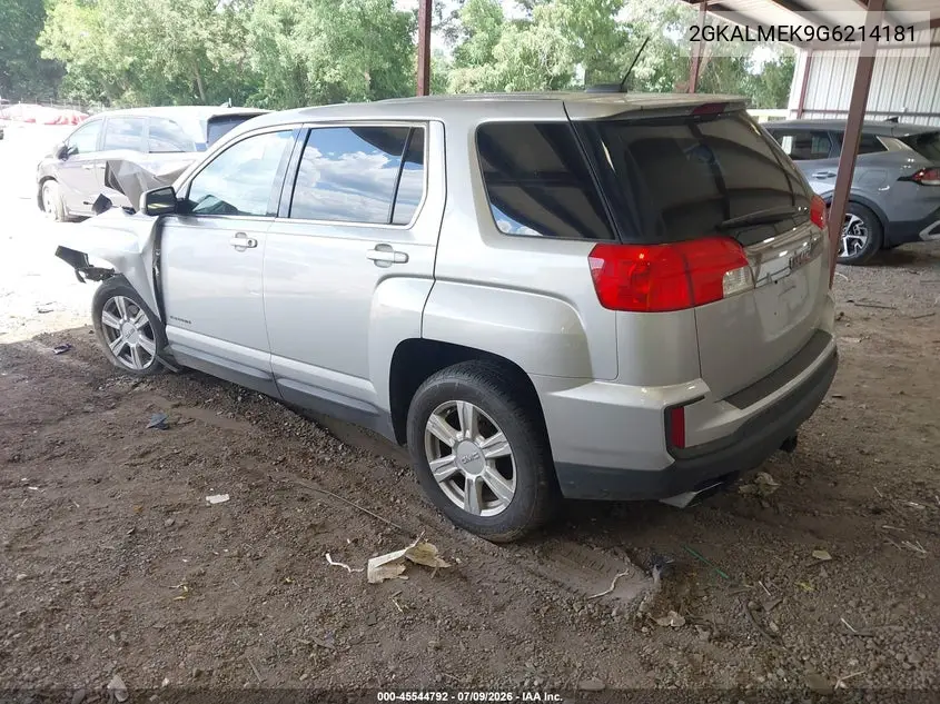 2016 GMC Terrain Sle-1 VIN: 2GKALMEK9G6214181 Lot: 45544792