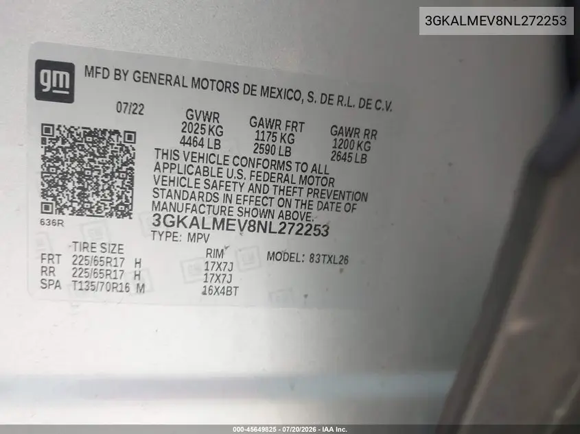 2022 GMC Terrain Fwd Sle VIN: 3GKALMEV8NL272253 Lot: 45649825
