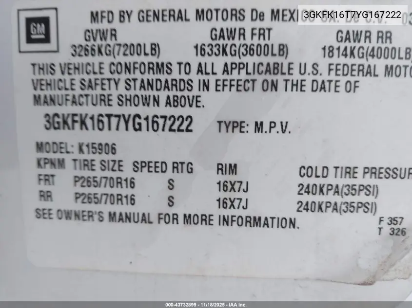 3GKFK16T7YG167222 2000 GMC Yukon Xl 1500 Slt