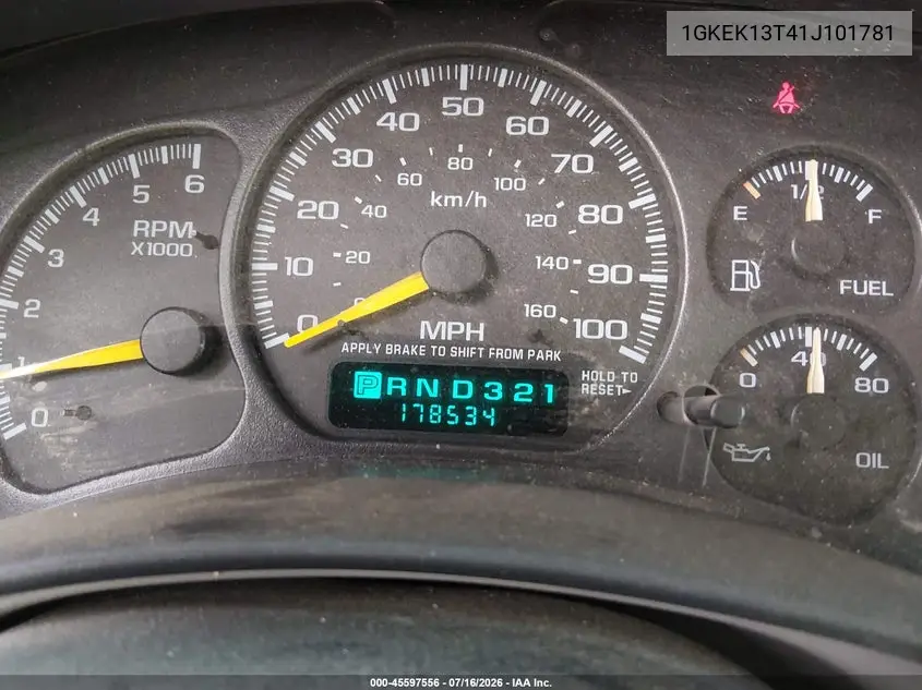 2001 GMC Yukon Slt VIN: 1GKEK13T41J101781 Lot: 45597556