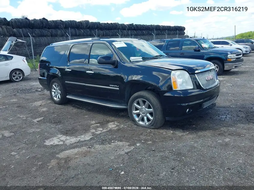2012 GMC Yukon Xl 1500 Denali VIN: 1GKS2MEF2CR316219 Lot: 45579695