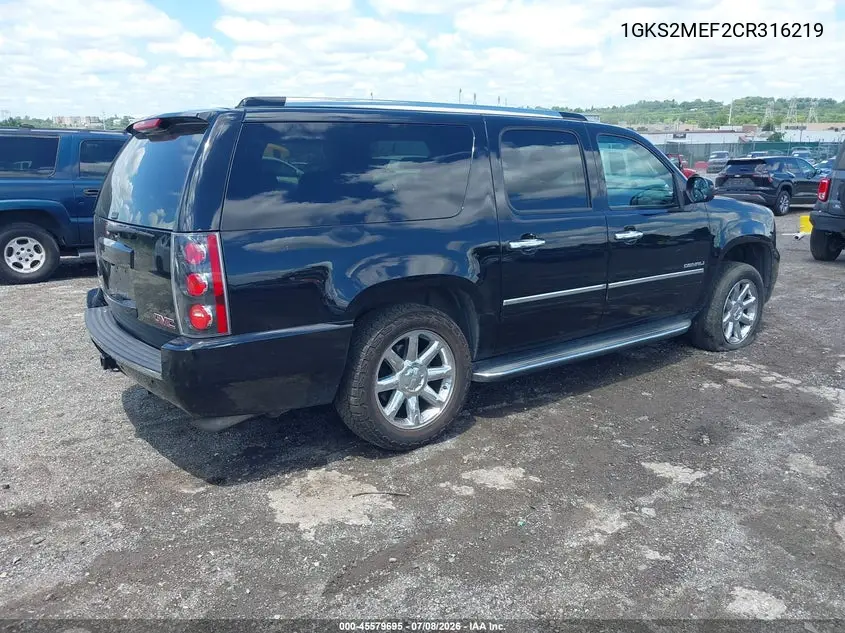 2012 GMC Yukon Xl 1500 Denali VIN: 1GKS2MEF2CR316219 Lot: 45579695