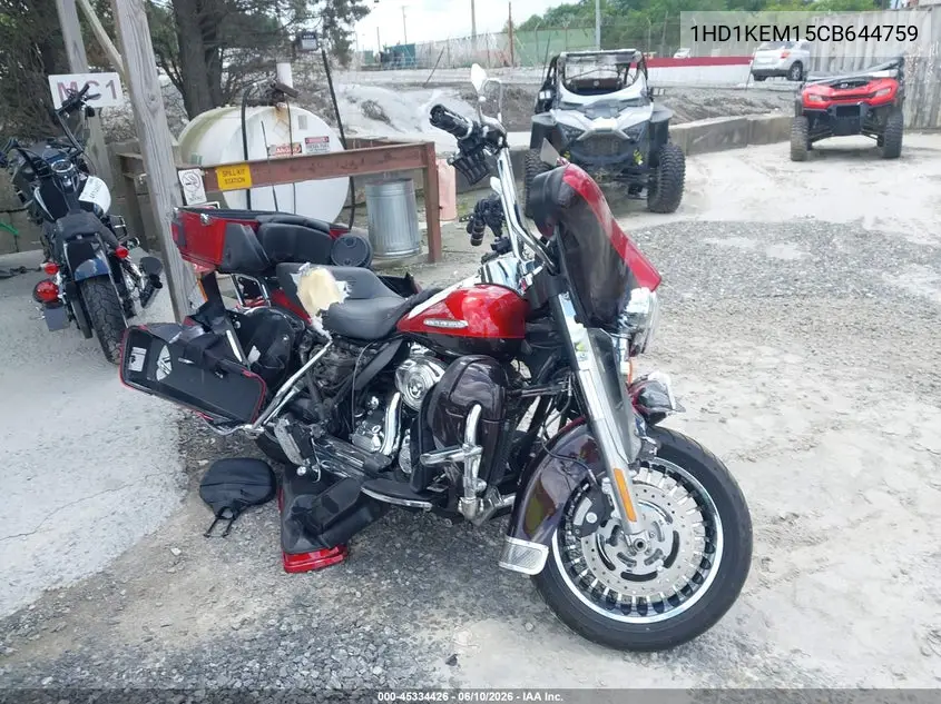 2012 Harley-Davidson Flhtk Electra Glide Ultra Ltd VIN: 1HD1KEM15CB644759 Lot: 45334426