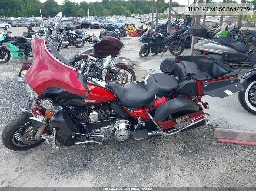 2012 Harley-Davidson Flhtk Electra Glide Ultra Ltd VIN: 1HD1KEM15CB644759 Lot: 45334426