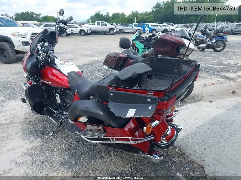 2012 Harley-Davidson Flhtk Electra Glide Ultra Ltd VIN: 1HD1KEM15CB644759 Lot: 45334426