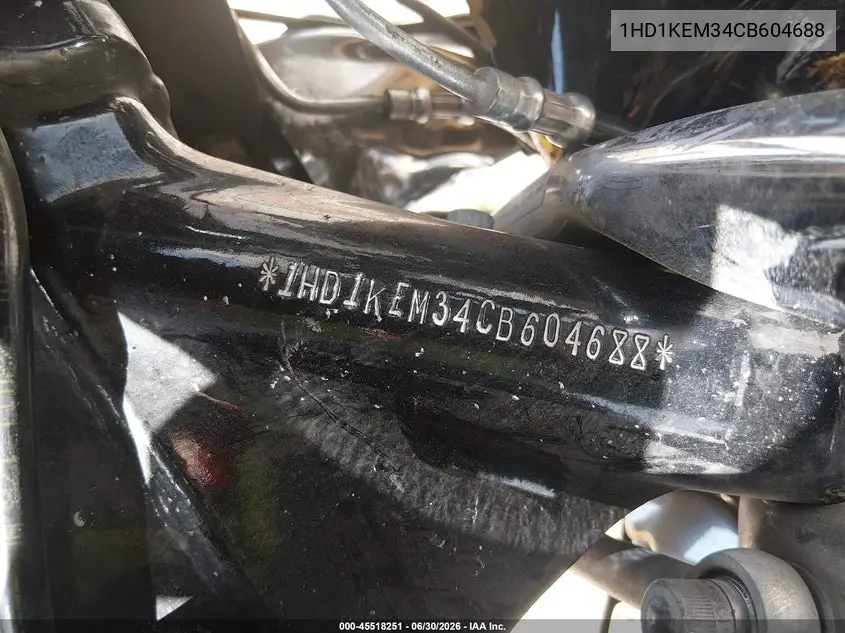 2012 Harley-Davidson Flhtk Electra Glide Ultra Ltd VIN: 1HD1KEM34CB604688 Lot: 45518251