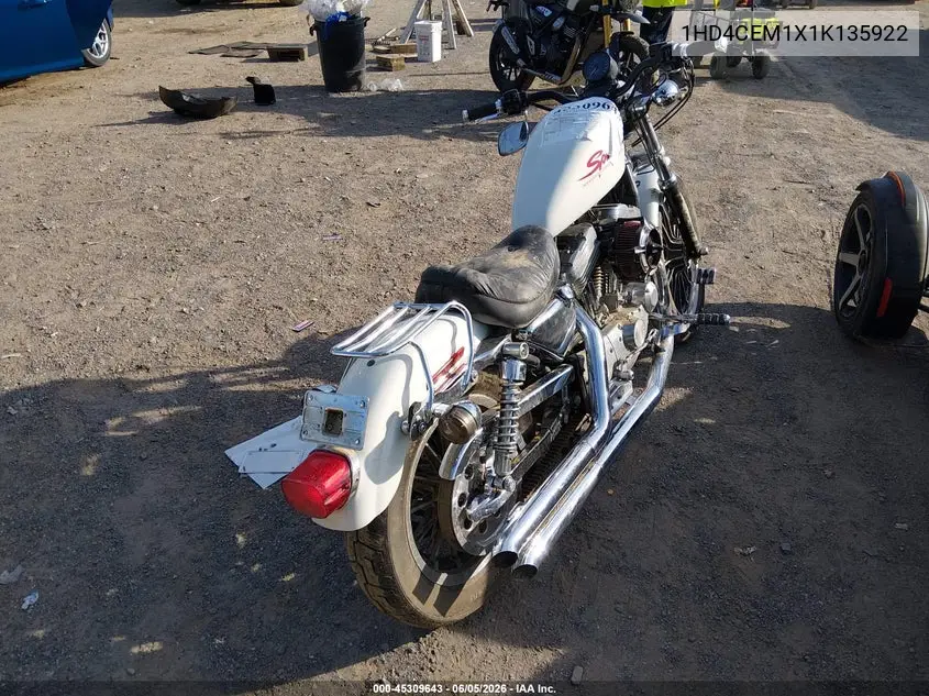 2001 Harley-Davidson Xl883 Hugger VIN: 1HD4CEM1X1K135922 Lot: 45309643