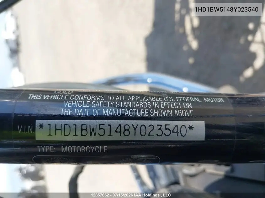 2008 Harley-Davidson Flstc VIN: 1HD1BW5148Y023540 Lot: 12657652