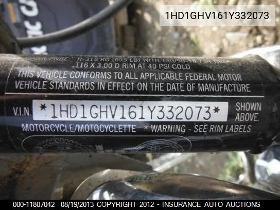 2001 Harley-Davidson Fxd VIN: 1HD1GHV161Y332073 Lot: 11807042