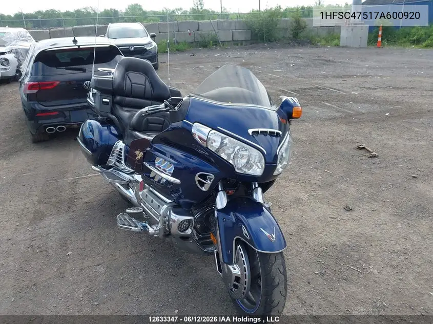 2007 Honda Gl1800 A VIN: 1HFSC47517A600920 Lot: 12633347