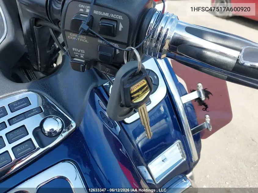 2007 Honda Gl1800 A VIN: 1HFSC47517A600920 Lot: 12633347