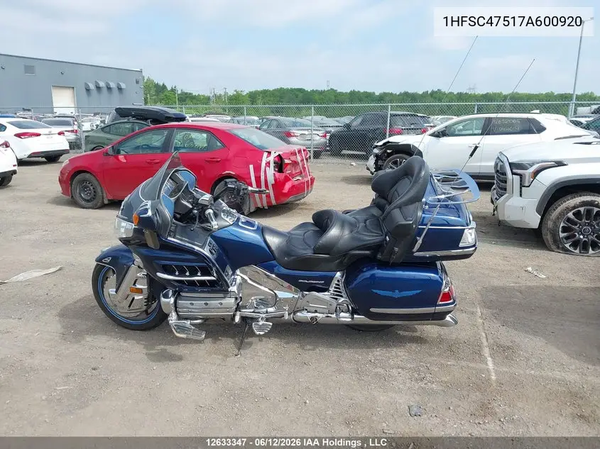 2007 Honda Gl1800 A VIN: 1HFSC47517A600920 Lot: 12633347