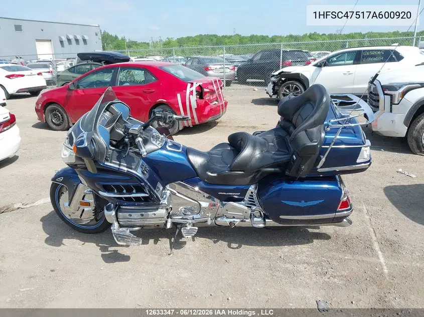 2007 Honda Gl1800 A VIN: 1HFSC47517A600920 Lot: 12633347