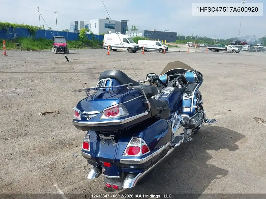 2007 Honda Gl1800 A VIN: 1HFSC47517A600920 Lot: 12633347