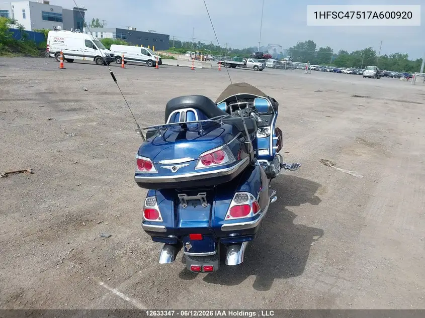 2007 Honda Gl1800 A VIN: 1HFSC47517A600920 Lot: 12633347