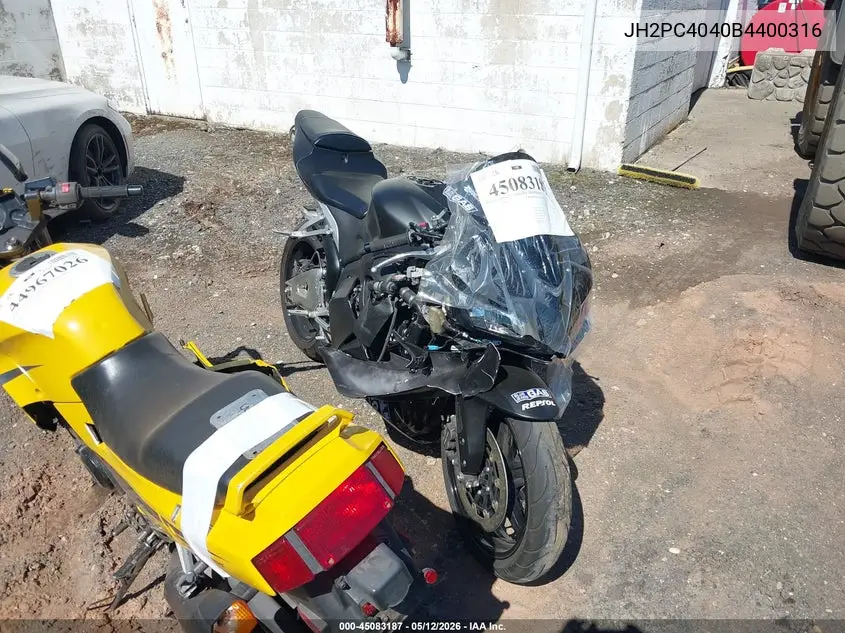 2011 Honda Cbr600 Rr VIN: JH2PC4040BK400316 Lot: 45083187