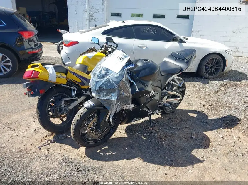2011 Honda Cbr600 Rr VIN: JH2PC4040BK400316 Lot: 45083187