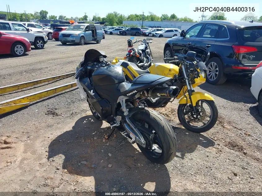 2011 Honda Cbr600 Rr VIN: JH2PC4040BK400316 Lot: 45083187
