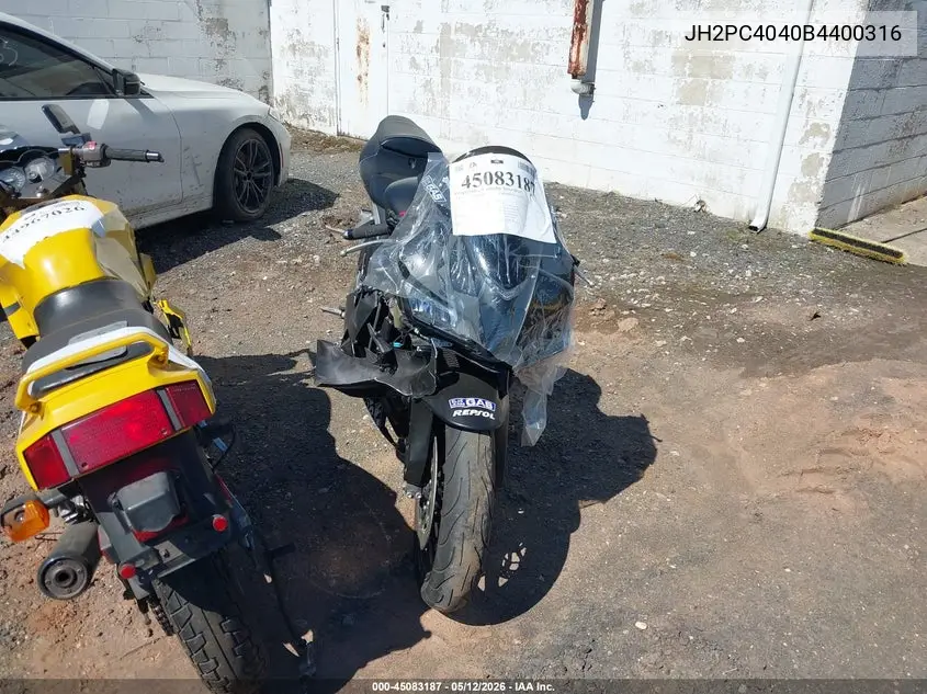 2011 Honda Cbr600 Rr VIN: JH2PC4040BK400316 Lot: 45083187