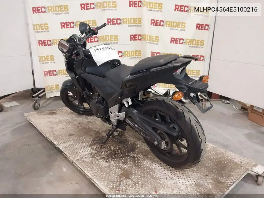 2014 Honda Cb500 F VIN: MLHPC4564E5100216 Lot: 45195984