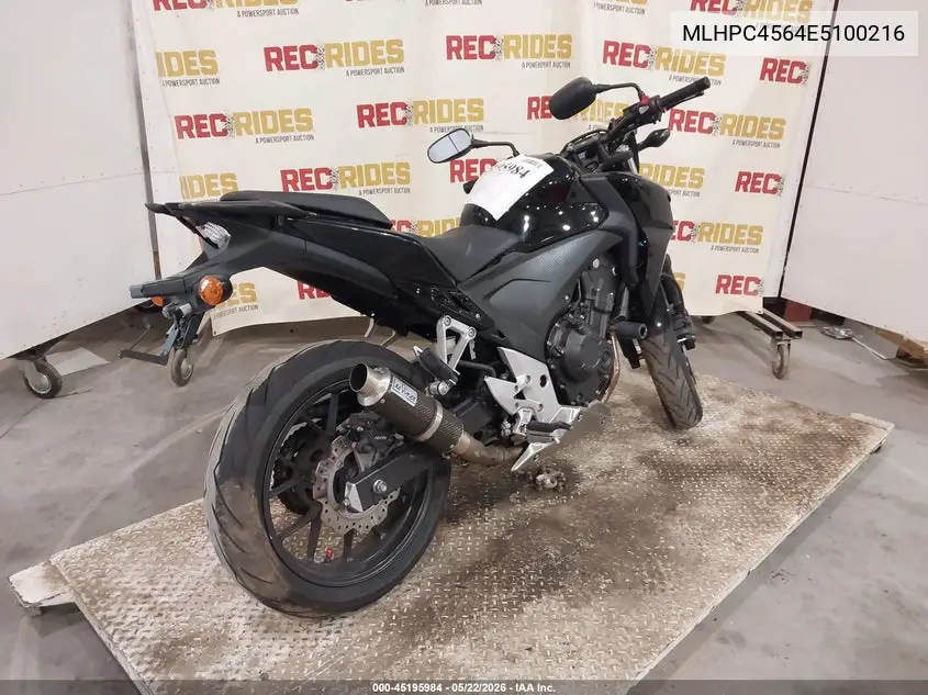 2014 Honda Cb500 F VIN: MLHPC4564E5100216 Lot: 45195984