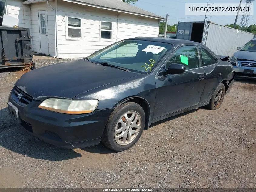 2002 Honda Accord 3.0 Ex VIN: 1HGCG22522A022643 Lot: 45603782