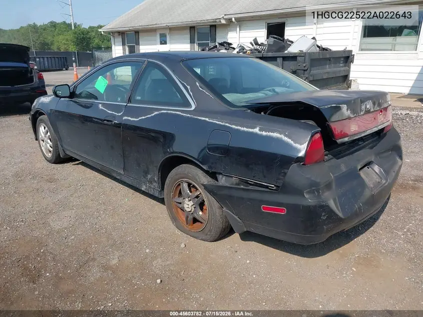 2002 Honda Accord 3.0 Ex VIN: 1HGCG22522A022643 Lot: 45603782