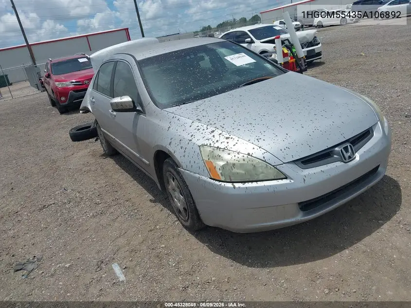 2005 Honda Accord 2.4 Lx VIN: 1HGCM55435A106892 Lot: 45328049