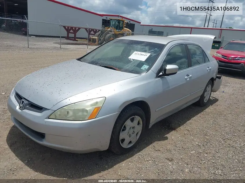 2005 Honda Accord 2.4 Lx VIN: 1HGCM55435A106892 Lot: 45328049