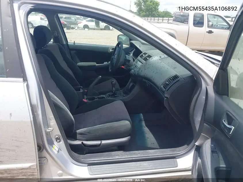2005 Honda Accord 2.4 Lx VIN: 1HGCM55435A106892 Lot: 45328049