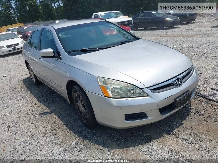 2006 Honda Accord 2.4 Se VIN: 1HGCM56386A061990 Lot: 45525699