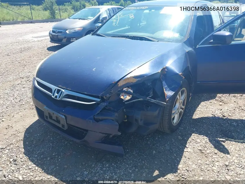 2006 Honda Accord 2.4 Se VIN: 1HGCM56366A016398 Lot: 45564578