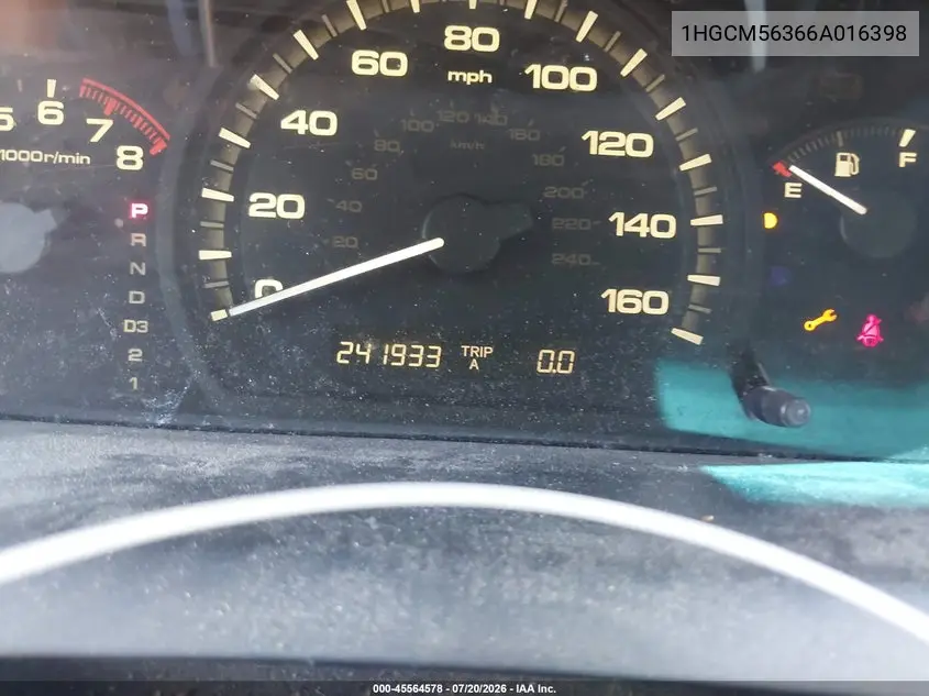 2006 Honda Accord 2.4 Se VIN: 1HGCM56366A016398 Lot: 45564578