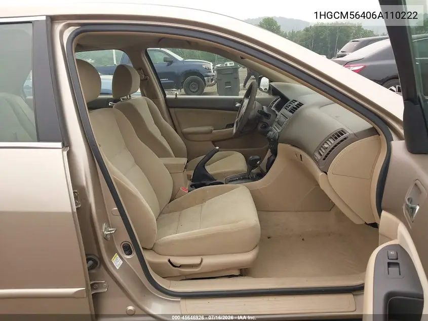 2006 Honda Accord 2.4 Lx VIN: 1HGCM56406A110222 Lot: 45646926