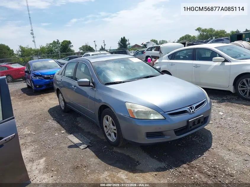 2007 Honda Accord 2.4 Ex VIN: 1HGCM56877A085114 Lot: 45612525