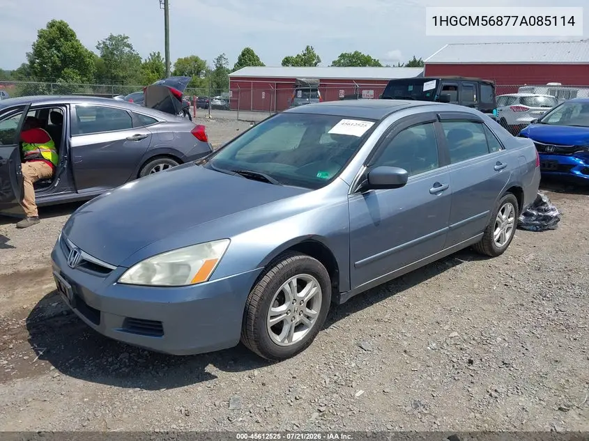 2007 Honda Accord 2.4 Ex VIN: 1HGCM56877A085114 Lot: 45612525