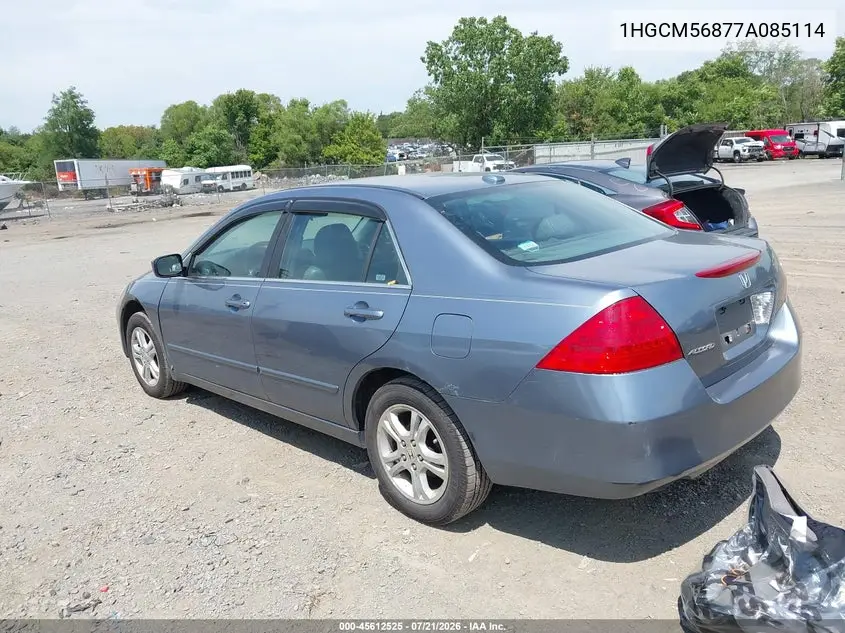 2007 Honda Accord 2.4 Ex VIN: 1HGCM56877A085114 Lot: 45612525