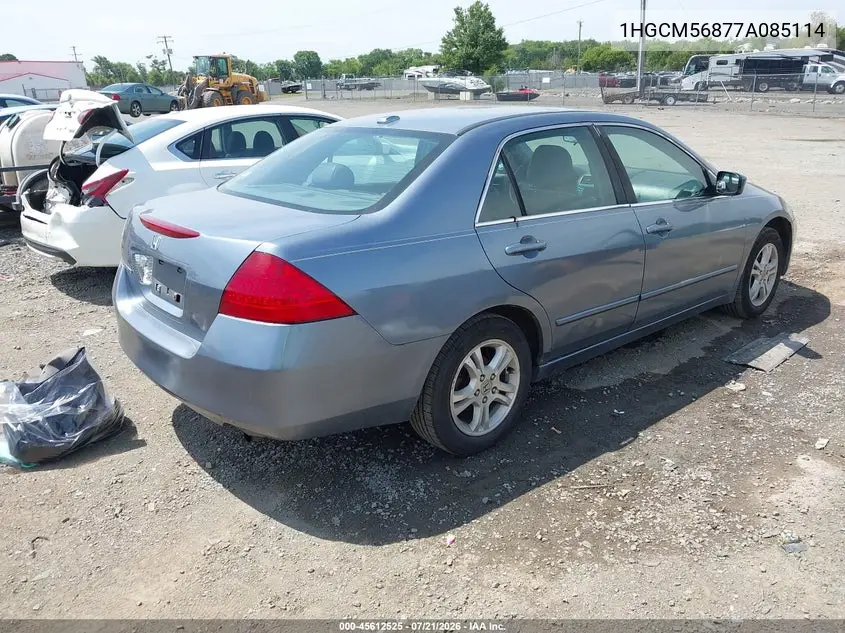 2007 Honda Accord 2.4 Ex VIN: 1HGCM56877A085114 Lot: 45612525