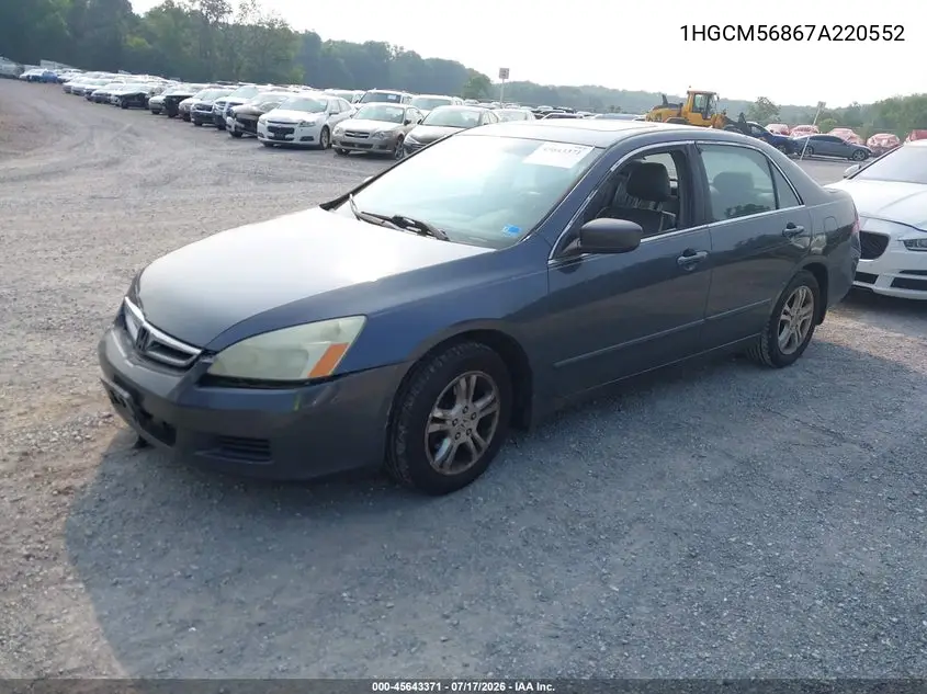 2007 Honda Accord 2.4 Ex VIN: 1HGCM56867A220552 Lot: 45643371