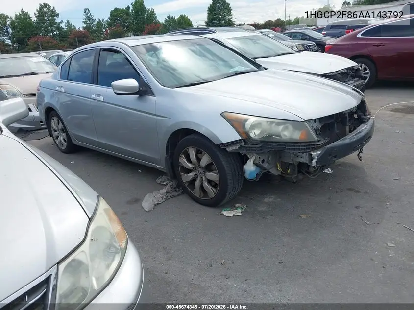 2010 Honda Accord 2.4 Ex-L VIN: 1HGCP2F86AA143792 Lot: 45674345