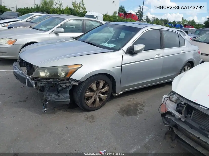 2010 Honda Accord 2.4 Ex-L VIN: 1HGCP2F86AA143792 Lot: 45674345